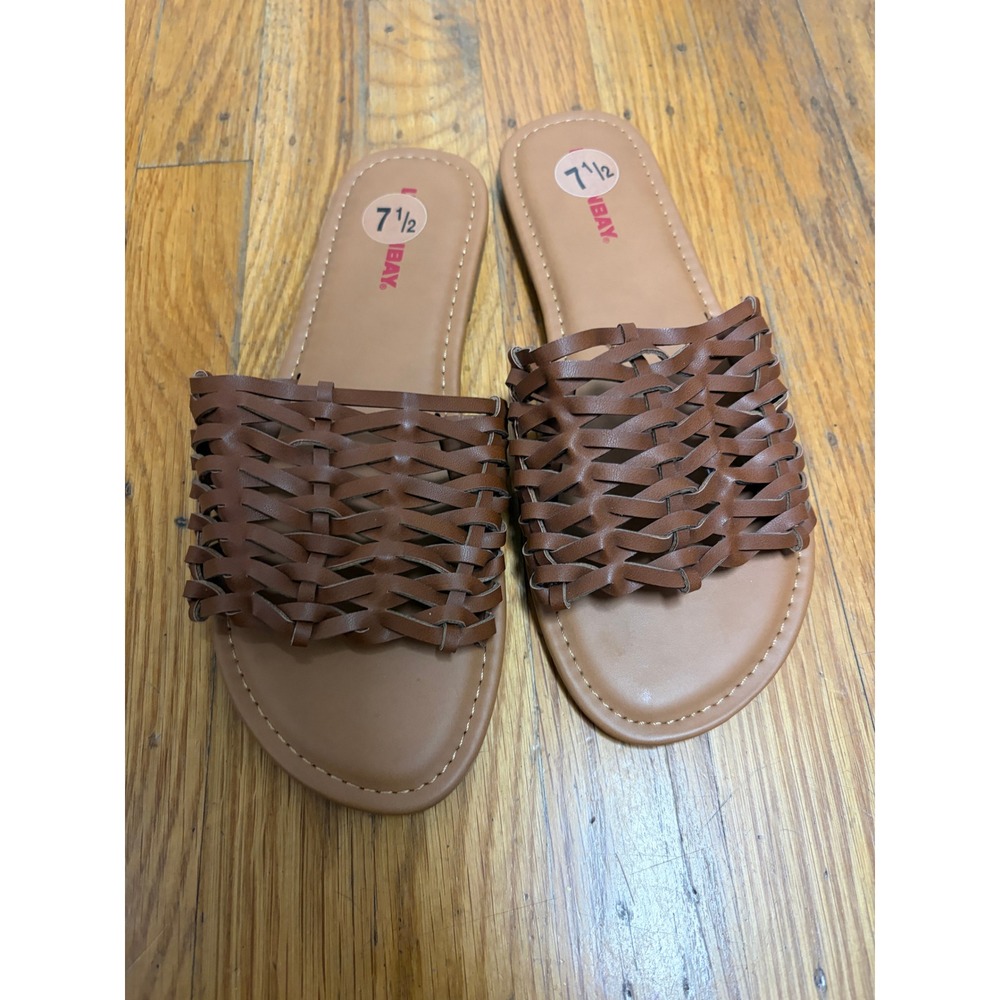 Unionbay Rowan Woven Slide Sandals Cognac Brown Flat Slip On Shoes Womens 7.5